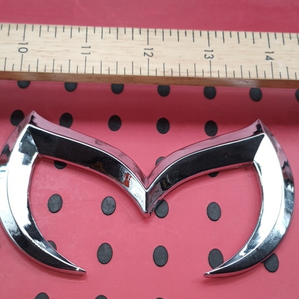 Silver Metal MAZDA 3D EMBLEM 3"X 4" X 1/4" NEW WITH STICKEY SIDE
